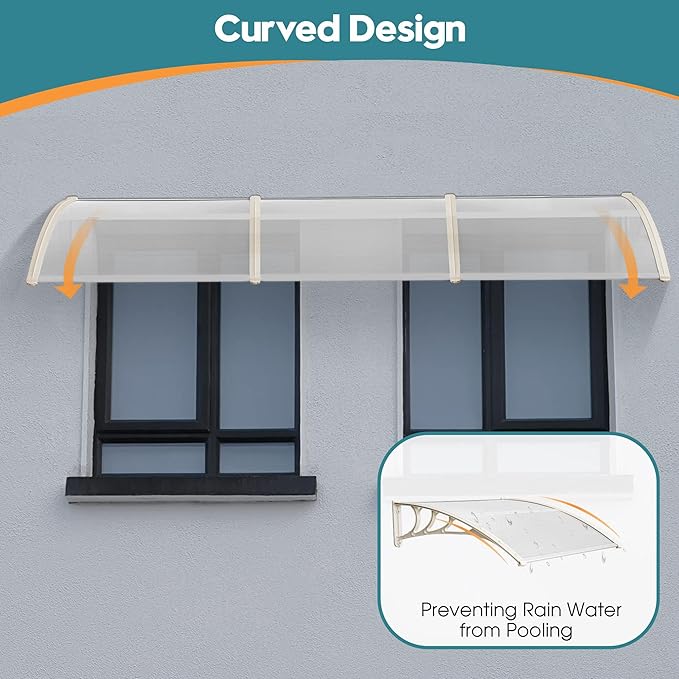 MCombo 115.9" x 37.8" Window Awning Outdoor Polycarbonate Door Shade Patio Cover Canopy, 6055-4012 (Clear Board with White Bracket)