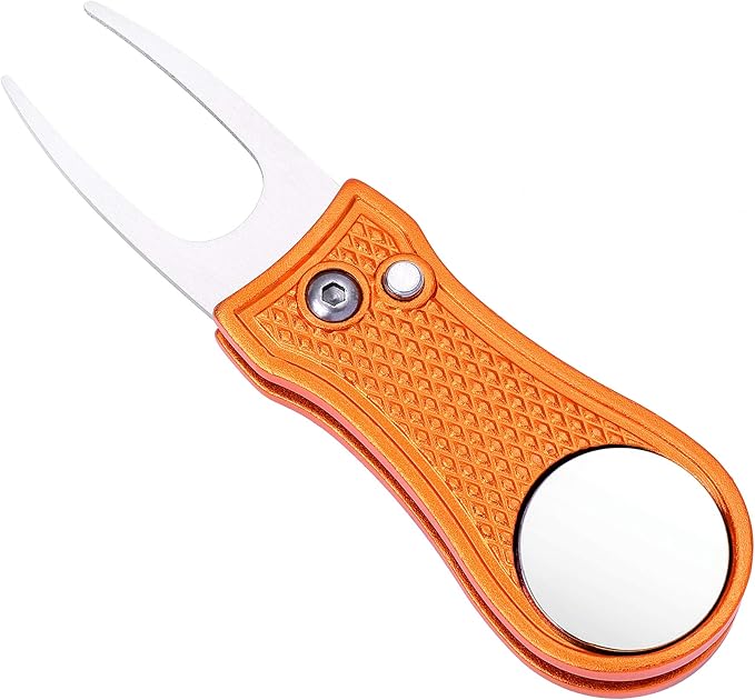 Mile High Life Golf Divot Repair Tool, All Metal Foldable Divot Tool with Pop-up Button & Magnetic Ball Marker