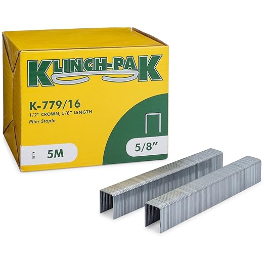 Klinch-Pak K-779/16, 5/8??Leg Length by 1/2" Wide Crown Heavy-Duty Galvanized Plier Staples, 5000 Per Package, Similar to JK779 Staples, for stapling Trays, Lids, Header Cards, Fastening End Caps
