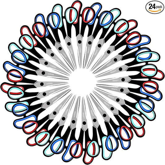 Scissors Set of 24-Pack, Rkqoa 8" All Purpose Pure Black Scissors - Thick Sharp Shears for Office School Sewing Craft Supplies, Classroom Must have, High/Middle School Student Teacher Scissor Bulk
