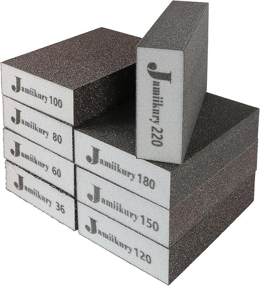 8pcs Sanding Blocks Assortment Kit, Sponge Sand Block Washable and Reusable, Wet & Dry Sandpaper Block for Wood Metal Drywall and Furniture Paint - 36/60/80/100/120/150/180/220 Grit
