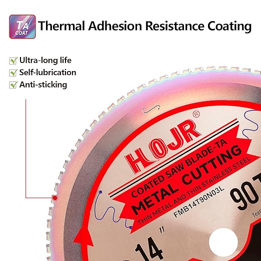 Metal Cutting Circular Saw Blade, Steel and Stainless Steel Cutting, The Cutting Head uses a Special Anti-Heat Sticking Coating with high Finish and Long Life,FMB 14 inch 90-Tooth 1" -TA