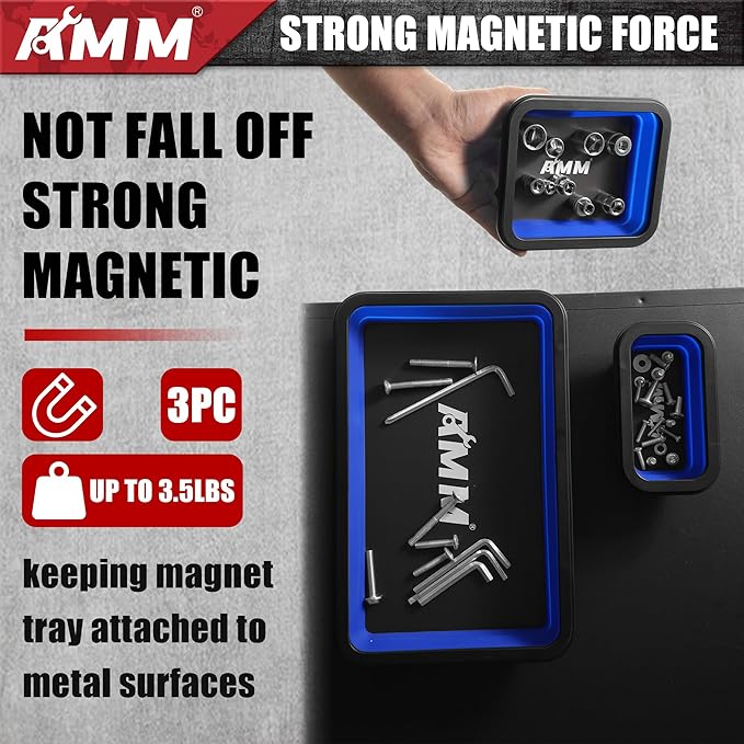 AMM Foldable Magnetic Parts Tray Set, 3 Different Size Magnetic Tool Trays for Bolts Screws Nuts & Small Metal Parts, Mechanic Tool Present for Men竊똁lue
