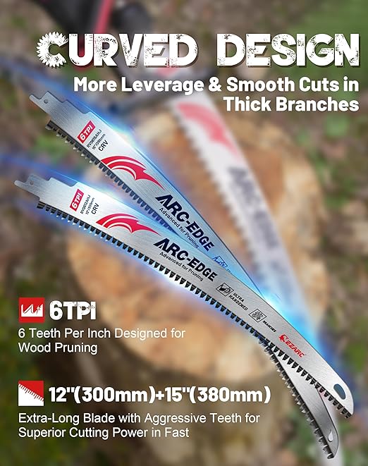 EZARC 5 Pieces Japanese Teeth Reciprocating Saw Blade Set, Arc Edge Wood Pruning Saw Blades 6TPI for Tree Trimming, Wood Cutting, 12 Inch/15 Inch