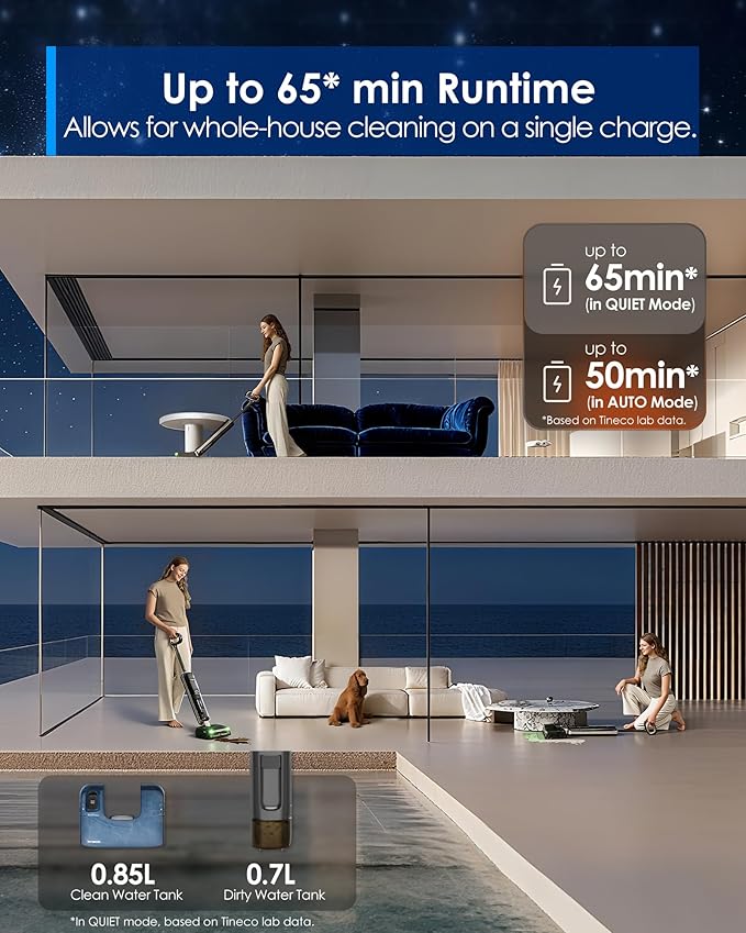Tineco Floor ONE S9 Master Wet Dry Vacuum Cleaner, ThermoBlast Tech & Hot Water Vacuum Mop, 23kPa Suction, 65 Min Runtime, 185째F Flashdry, 3.9inch Ultra-Slim Stretch Mop