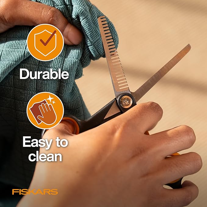 Fiskars Pet Scissors, Dog and Cat Grooming Scissors, Serrated Teeth for Thinning & SoftGrip Handle, Cat and Dog Supplies, 6.5?? Orange/Black, Blending Scissors