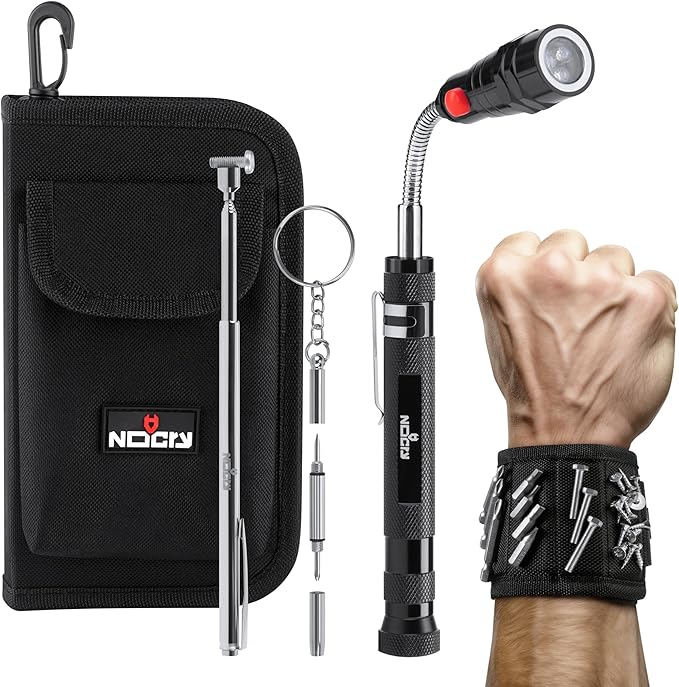 NoCry Telescoping Magnetic Pickup Tool Set for Father's Day Gift ??Magnetic Wristband, Extendable Mechanic Mirror, Telescoping Pen, 360째 Flexible Flashlight, 3-in-1 Screwdriver ??Magnetic Tool Set