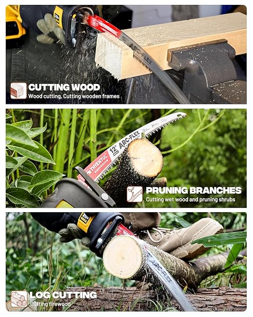 5 Pack 12inch 6TPI Japanese Teeth Reciprocating Saw Blades,Curved Edge Wood Pruning Saw Blades for Tree Trimming, Wood Cutting