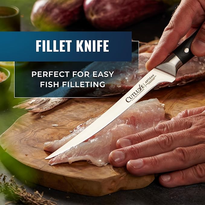 Cutluxe Butcher Knife Set ??BBQ Brisket, Breaking, Boning & Fillet knives - Carving Knife Set for Meat Cutting, Ultra Sharp German Steel, Full Tang, Ergonomic Handles ??Artisan Series