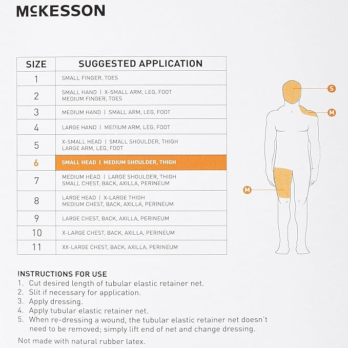 McKesson Tubular Elastic Retainer Net Dressing, Non-Sterile, Small Head, Medium Shoulder, Thigh, Size 6, 18 1/2 in x 25 yd, 1 Count, 1 Pack