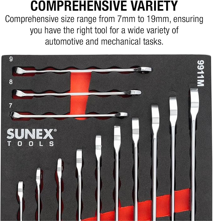 Sunex 9911M 13 Pc. V-Groove Metric Wrench Set in EVA Foam 7mm-19mm