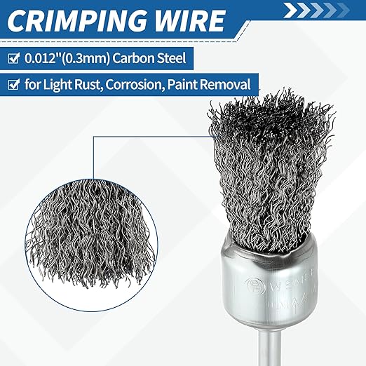Wire Brush for Drill (1"/25mm) 4Pack, Crimping Steel Wire 0.012" (Carbon Steel) Wire Brush Drill Attachment with 1/4" Round Shank - for Rust, Cleaning, Deburring on Cast Iron