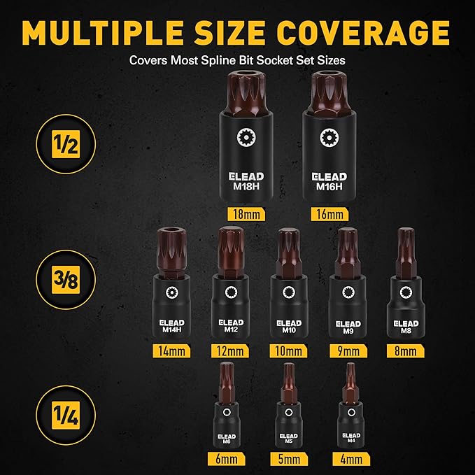 13-Piece XZN Triple Square Spline Bit Impact Socket Set - Premium S2 Steel European Style M4 - M18 with Socket Adapters, 1/4?? 3/8??and 1/2??Drive | Professional Mechanic Garage Tools