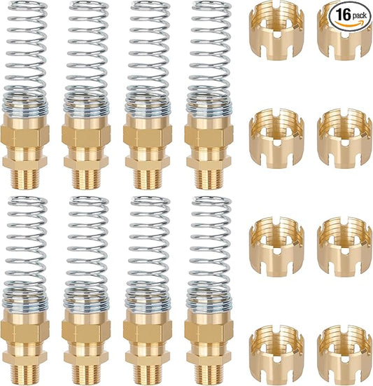 8PCS Brass DOT Air Brake Hose End Fittings, Dazakoot 1/2??Hose x 1/2??Male Connector with Spring Guard, Air Brake Line Fitting, Repair Fittings With 8 Pack Sleeve Tubes