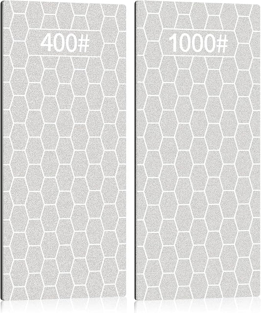 2PCS Diamond Sharpening Stone, Kalolary Knife Sharpener Stone Whetstone Honeycomb Surface Diamond Sharpener Plate with Non-slip Base for Pocket Knives Scissors, Outdoor Kitchen Tools (400/1000 Grit)