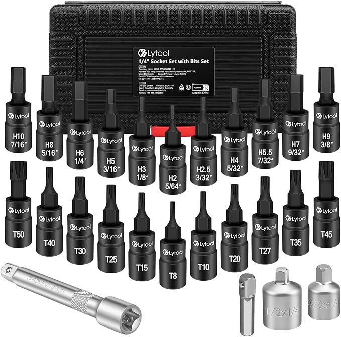 Torx and Hex Bit Socket Set 1/4??Drive S2 Steel CR-V: 25pcs Allen Wrench Kit with Adapters ??For Mechanic, DIY, Automotive & Home Repair