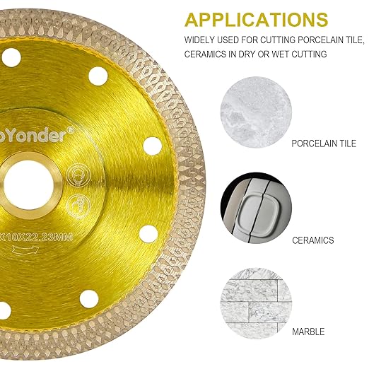 GoYonder Super Thin 4.5" Grinder Blades Tile Blade, Diamond Saw Blade for Cutting Porcelain Tiles Granite, 115mm Tile Cutting Blade for Angle Grinder (4.5"-115mm(Golden))