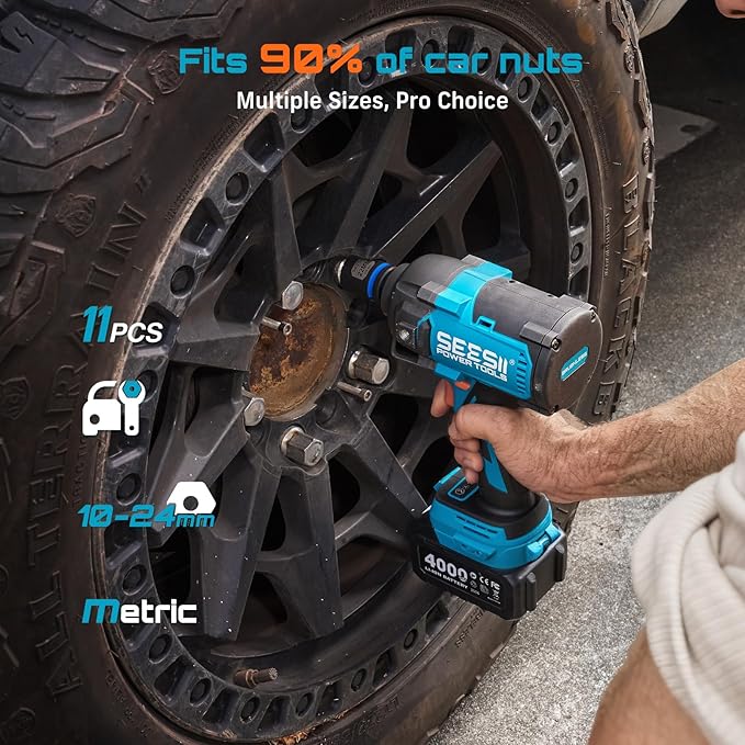 1/2 Inch Drive Impact Socket Set, 11-Piece Metric (10-24mm), Professional Chromoly Steel (CR-MO), 6-Point Shallow Sockets for Impact Wrench, Automotive Repair & General Mechanic Tools