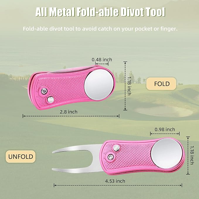 Mile High Life Golf Divot Repair Tool, All Metal Foldable Divot Tool with Pop-up Button & Magnetic Ball Marker