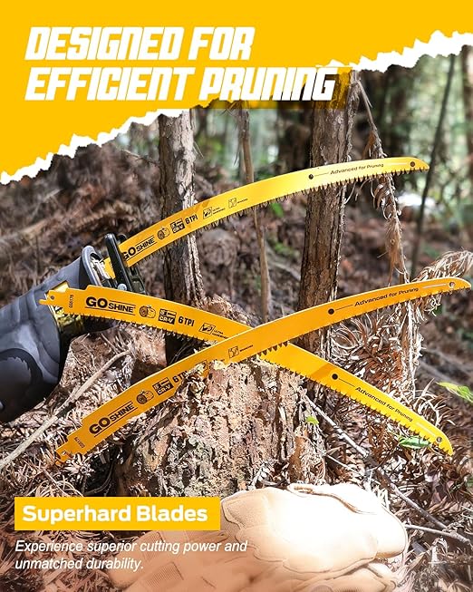 Goshine Japanese Teeth Reciprocating Saw Blades,15" Arc Curved Wood Pruning Sawzall Blades for Tree Trimming & Wood Cutting(6TPI/3Pack)