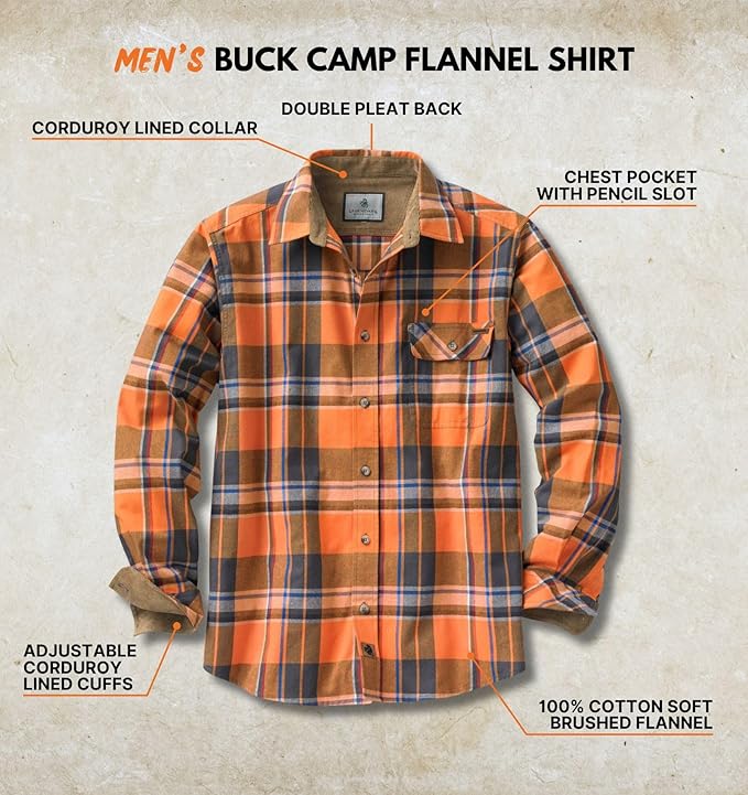 Legendary Whitetails Men's Flannel Shirt Long Sleeve Button Down 100% Cotton