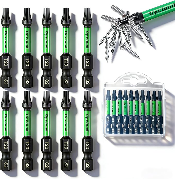 T20 Impact Screwdriver Bit Set, 10 Pieces 2?쒾2 Steel Magnetic #20 Torx Tips Power Driver Bit Set with Organizer Case