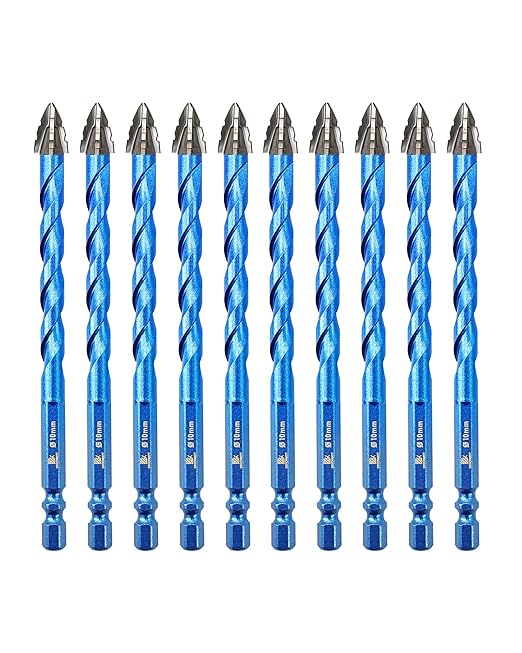 Serrated Carbide Masonry Drill Bit Set 3/8"*10 - Wood Drill Bits for Wood/Plastic/Masonry/Ceramic Tile Hex Shank Drills