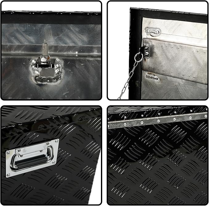 confote 48" Heavy Duty Aluminum Stripes Plated Tool Box Pick Up Truck Bed RV Trailer Toolbox Waterproof Square Storage Organizer with Side Handle, Lock with Keys -48"x 15"x 15"竊똁lack