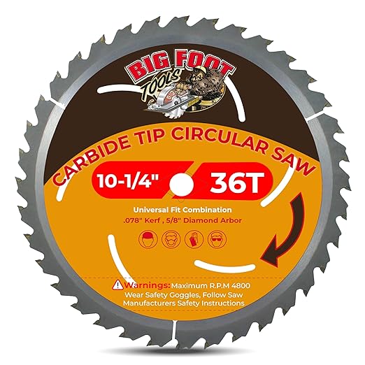 Big Foot 10 1/4 Circular Saw Blade 36 Tooth Carbide Tipped Circular Saw Blade - 10-1/4" Diameter - 5/8" Arbor
