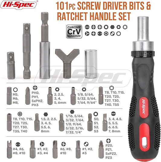 Hi-Spec 101pc Multi Bits Screwdriver & Ratcheting Handle Tool Set Kit. Complete 1/4??Hex Screwdriving with Tamper Proof Security Driver Bits
