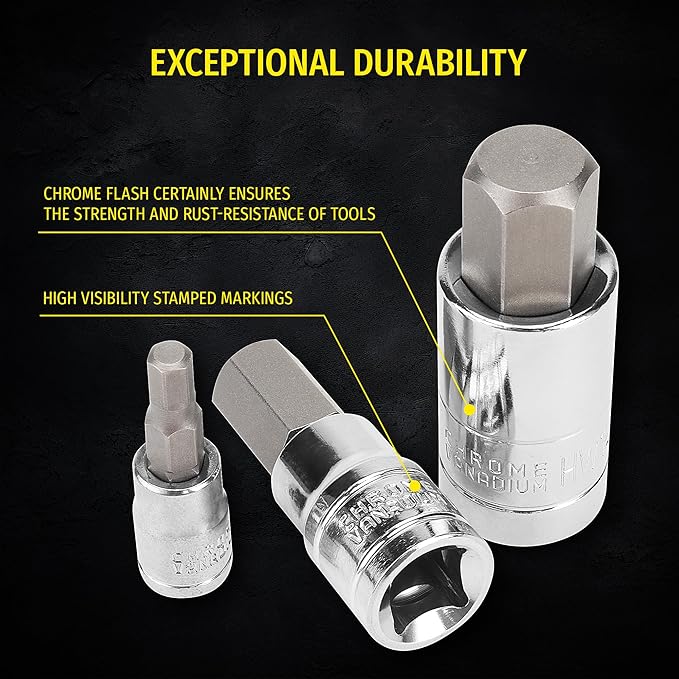 PRADE&CARFT Hex Bit Socket Set 13 Pieces | Premium S2 Alloy Steel | Metric 2mm - 14mm Set | 1/4,3/8,1/2 Inch Drive | Automotive, Bike, Motorcycle