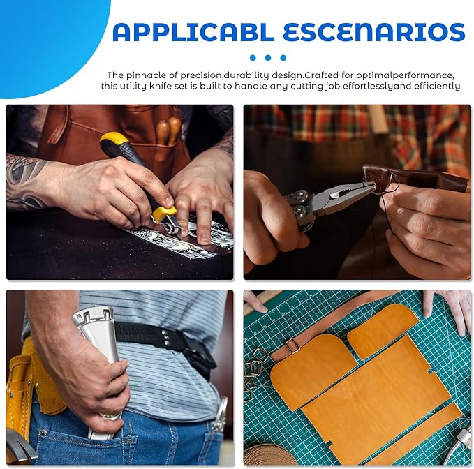 4 Pcs Fixed Blade Navajas para Roofing Utility Knives Heavy Duty Roofer's Knife Utility Knife Roofing Tools竊똈ncludes 3 Types of Replacement Blades, Heavy Duty Carpet Cutter for Indoor, Outdoor Use