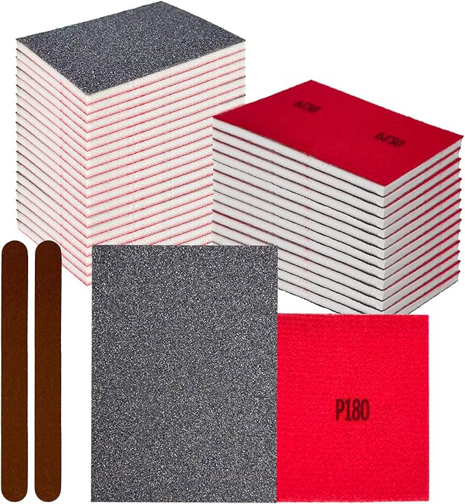26PCS Sanding Sponge, Washable and Reusable Sanding Blocks, Hook & Loop Wet Dry Sandpaper Block for Drywall Metal Wood Furniture and Model Polishing, 180 Grit Sand Paper Assortment Pack