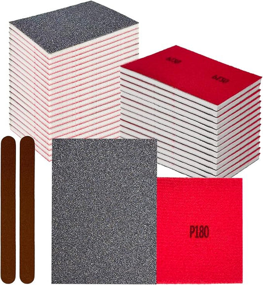 26PCS Sanding Sponge, Washable and Reusable Sanding Blocks, Hook & Loop Wet Dry Sandpaper Block for Drywall Metal Wood Furniture and Model Polishing, 180 Grit Sand Paper Assortment Pack