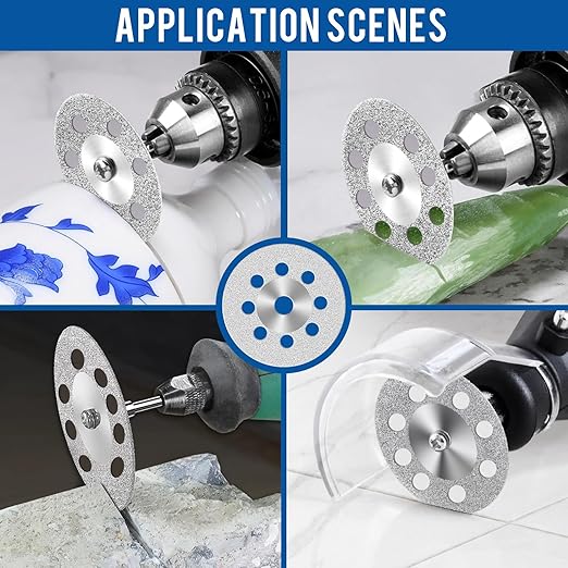 20 22 25 30mm 40Pcs Diamond Cutting Wheel 545 for Dremel Rotary Tool with 402 Mandrel (3mm) 8pcs and Screwdriver for Stone Glass Tile Marble Cutting (20 22 25 30 mm)
