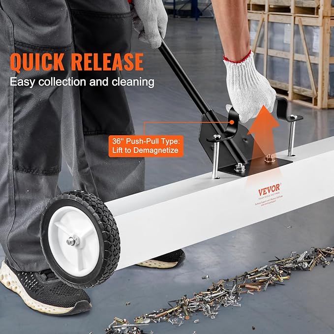 VEVOR 36-Inch Magnetic Sweeper with Wheels, 55 lbs Capacity, with Telescoping Magnetic Pickup Tool, Adjustable Handle, Magnetic Pickup Sweeper to Pick Up Nails and Screws, for Workshop, Garage, Yard