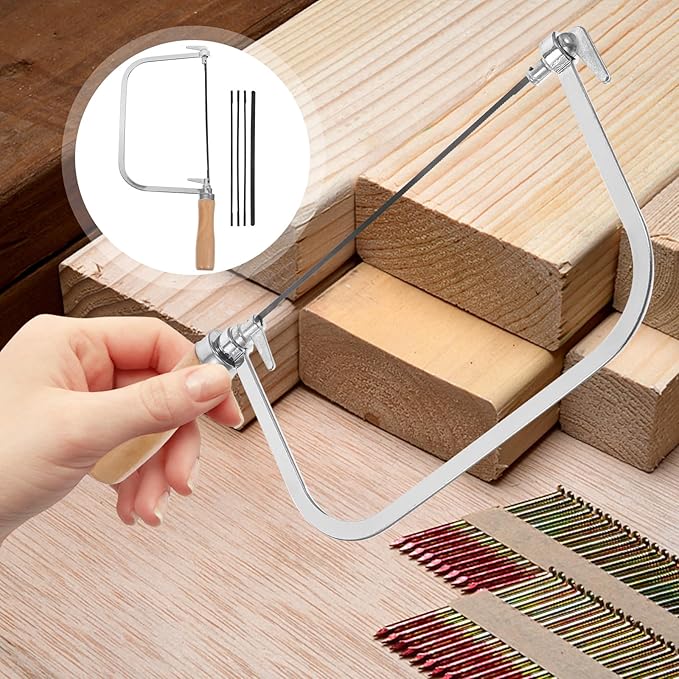 1 Set of Woodworking Coping Saw, Engraving Saw Coping, Woodworking Japanese Tables With 4Pcs Replacement Blades for Wood Board Plastic and Metal Cutting