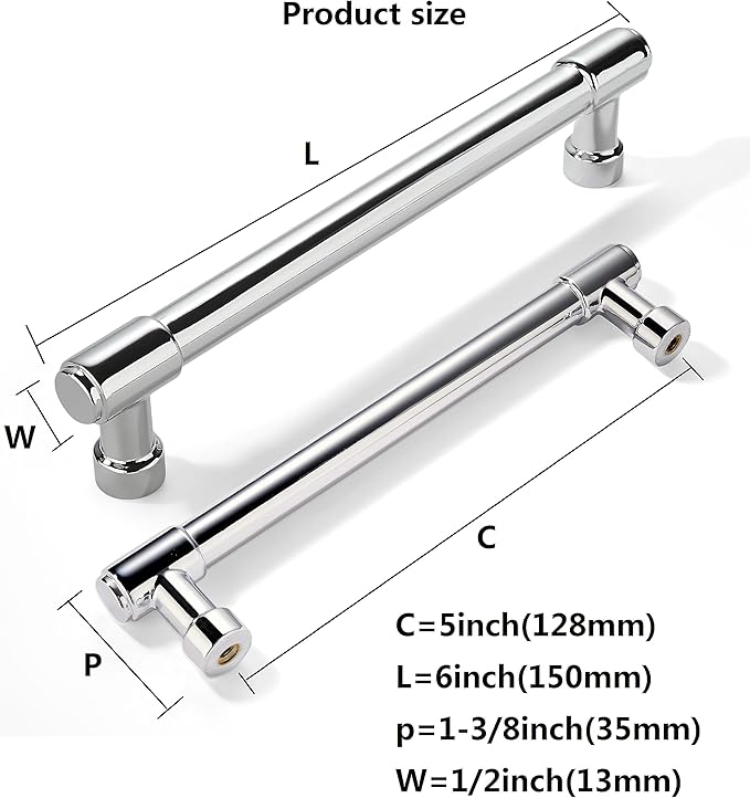 khtumeware 20 Pack Polished Chrome Cabinet Pulls 5 Inch(128MM) Hole Center Solid Chrome Drawer Pulls Dresser Handles Cabinet Hardware