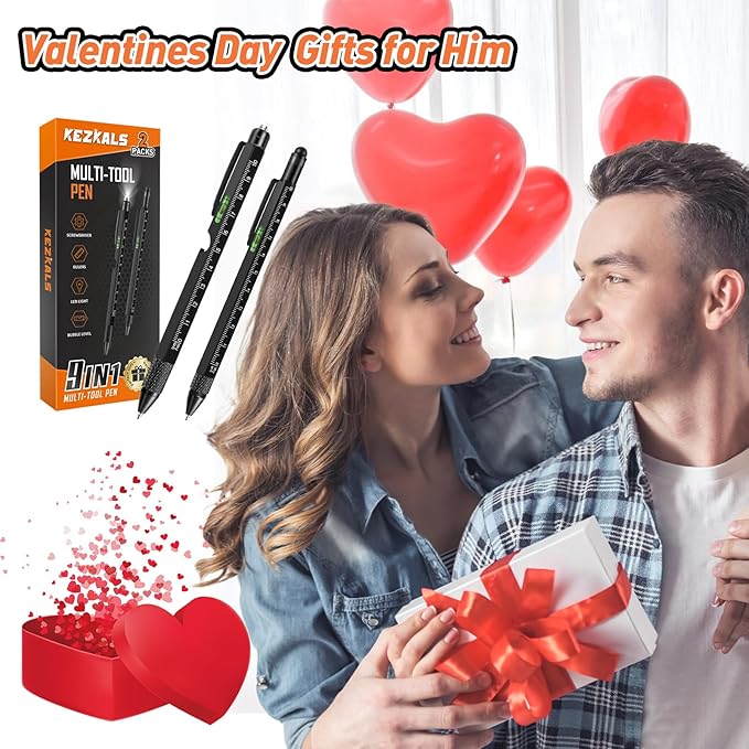 KEZKALS Valentines Day Gifts for Him, 9 in 1 Multitool Pen Set Gifts for Men, Mens Valentines Gifts for Husband, Mens Gifts for Dad, Birthday Gifts for Men Who Have Everything, Cool Gadgets Tools