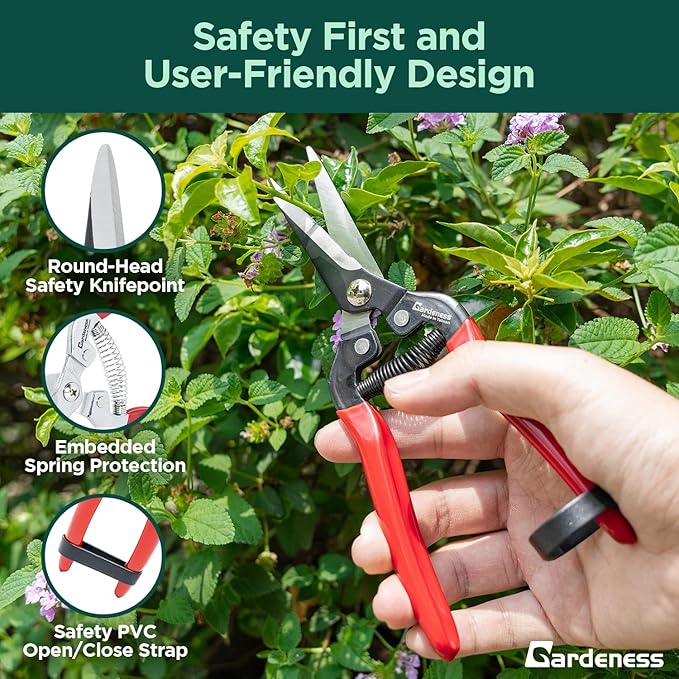 Gardeness SK5 Floral Scissors, Ultra Sharp Straight Pruning Shears – Garden Snips & Flower Clippers for Stems, Leaves, Bonsai and Fruit Picking, Lightweight Effort‑Saving Gardening Scissors (1 Pack)