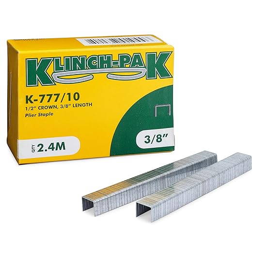 Klinch-Pak K-777/10 3/8??Leg by 1/2" Wide Heavy-Duty Galvanized Plier Staples, 2400 Per Package, for stapling Trays, Lids, Bags, Header Cards, Fastening End Caps and Container Inserts