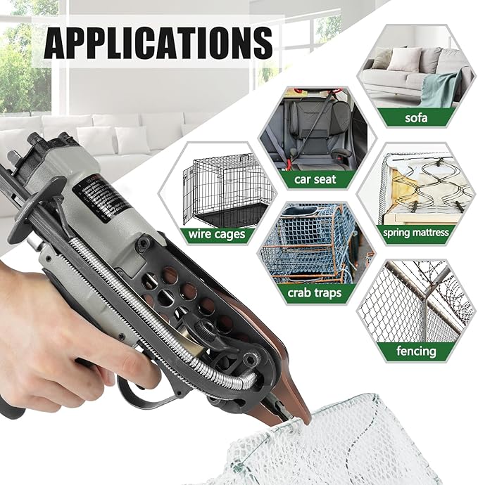 Woodpecker C-760A 16 Gauge Pneumatic Hog Ring Gun Kit, 1/2-Inch Crown, with 1000PCS Hog Ring Staples, 3.0-4.0mm Closing Diameter, Air Hog Ring Plier Tool, C Ring Gun for Cages, Fencing, Car Seat