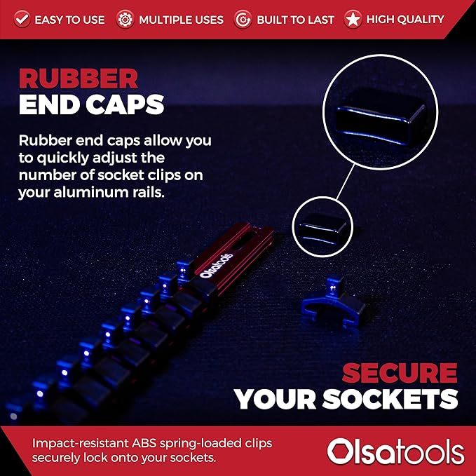 Olsa Tools Socket Organizer (1/4-Inch Drive, Red) - Socket Organizers for Mechanics - Socket Holder and Socket Rail - Holds 24 Chrome or Impact Sockets - Professional-Grade - Part: 1010