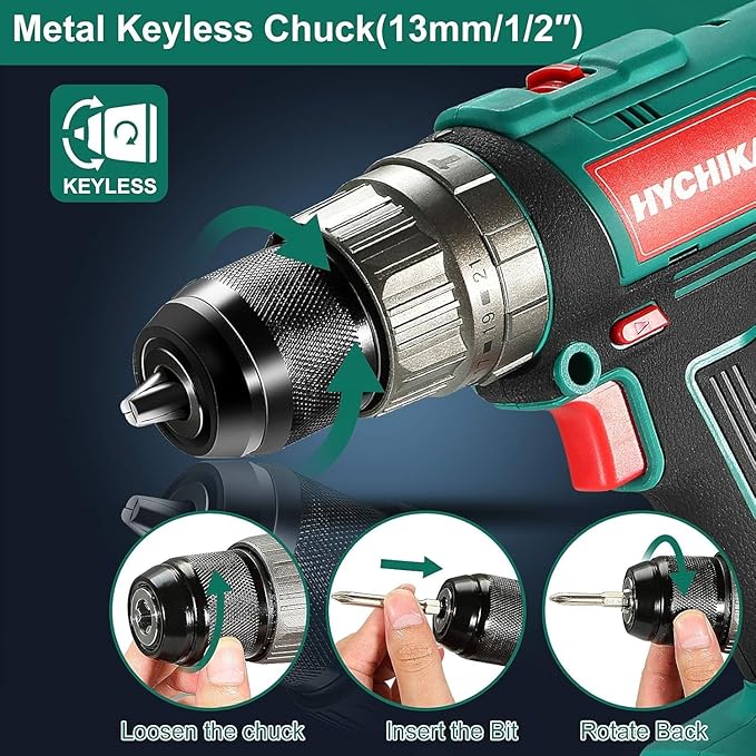 HYCHIKA Cordless Hammer Drill Driver 18V and Laser Level 360° Self Leveling with Tripod, Laser class: II, 2-Tool Power Tool Combo Kit