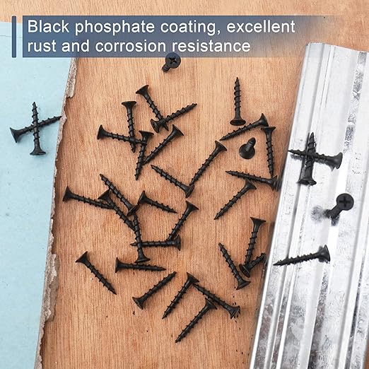 250pcs #6 횞 1 inch High Hardness Drywall Screws, Black, Coarse Thread, Phillips Drive, Bugle Head, Black Wood Screws, Wood and More (1 in, 250)