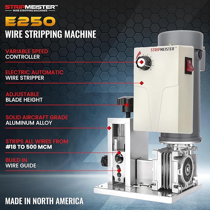 StripMeister E250 Electric Automatic Wire Stripping Machine ??Wire Size Up To 횠3/4", Jam-Free, Motorized Wire Stripper with Variable Speed Control for Copper Wires