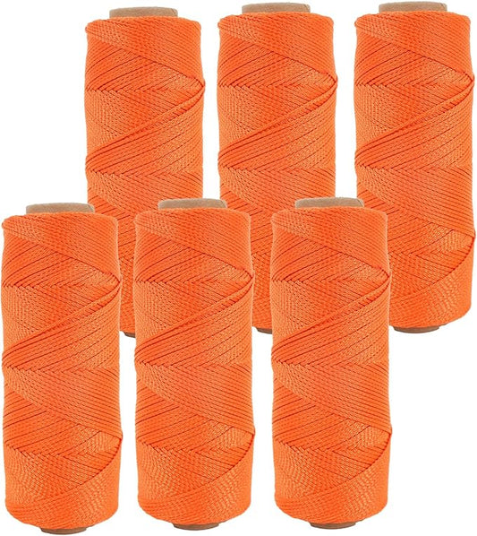 MERIANE Mason Line String Line Nylon Twine, 6 Rolls 500FT 18# Braided Twine String for Masonry Job, Level Lines in Construction, Gardening, Fluorescent Orange