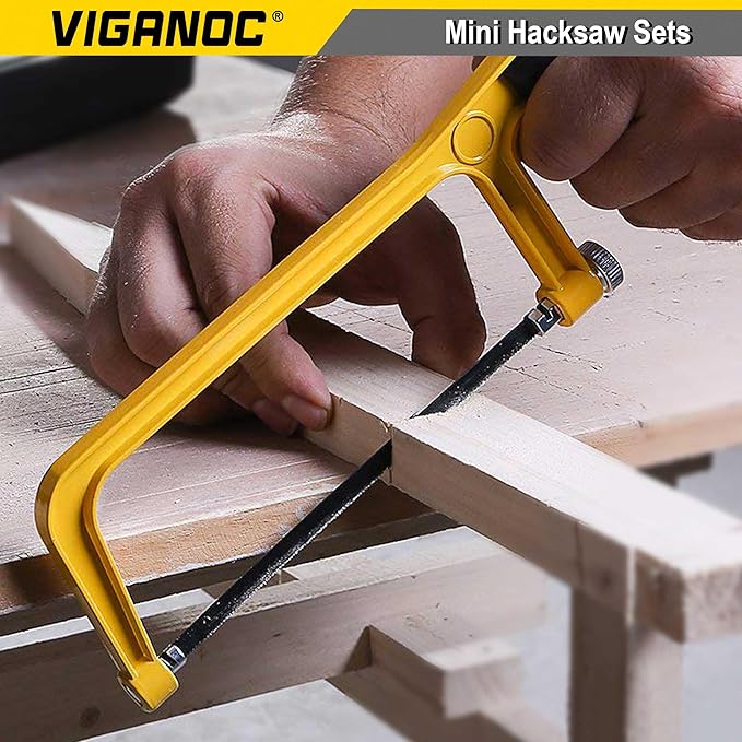 6-inch Mini Hacksaw and Miter Block Set - 150 mm Cutting Hand Saw with 5Pc Bi-metal Blades