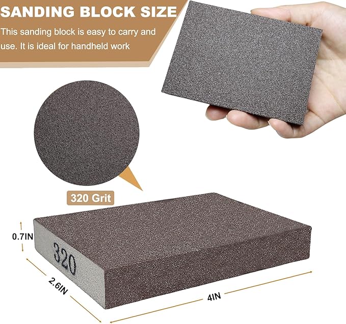 6 Pack 320 Grit Hand Sanding Block, Washable and Reusable Sanding Sponge Great for Pot Brush Pan Brush Sponge Brush Glasses Sanding Wood Sanding Metal Sanding (320 Grit)
