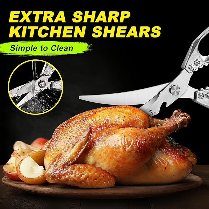 Heavy Duty Kitchen Scissors Set, Stainless Steel Kitchen Shears for Meat, Poultry & Seafood, Dual-Purpose Cooking Scissors for Food Prep, Dishwasher Safe